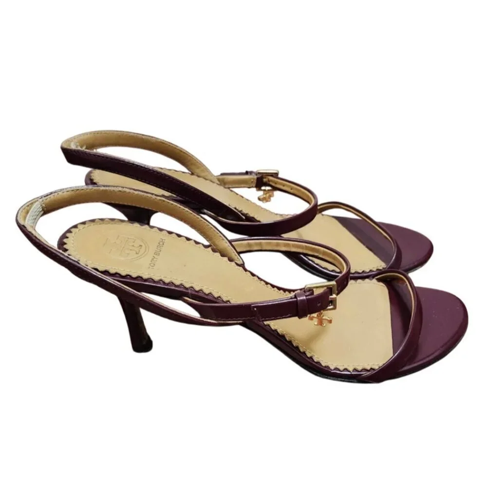 TORY BURCH PENELOPE SLINGBACK SANDALS MALBEC LEATHER STRAPPY Size 7